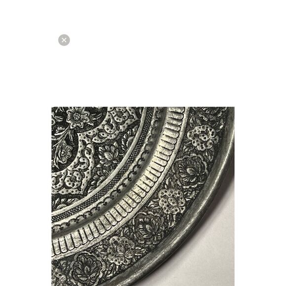 Vintage Antique Persian Hand Hammered Etched Bird Floral Home Decor Wall Plate - Picture 7 of 11